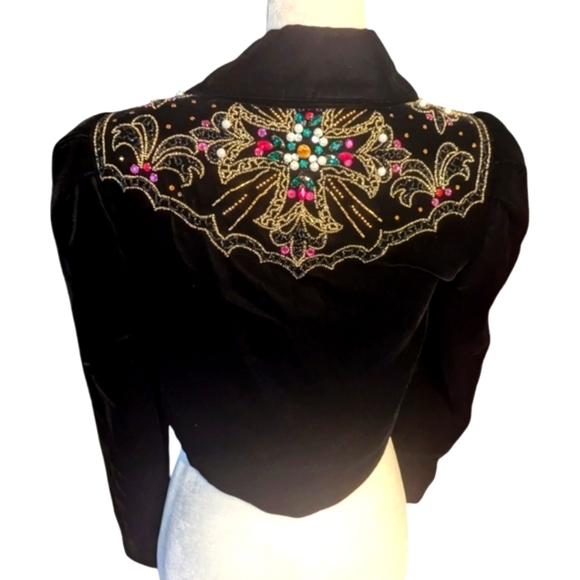 Vintage Jackets & Blazers - MORTON MYLES FOR DuValls VINTAGE BLACK VELVET EVENING JACKET W/ Sequins Sz 4